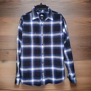 Quiksilver Men's DNA Long Sleeve Flannel Shirt in Blue & Black Plaid - XL - EUC